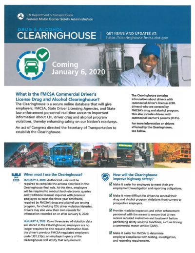 FMCSA Clearinghouse Requirement Flyer 1 of 2